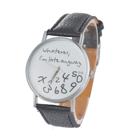 Doreen Box PU Leather Quartz Wrist Watch Unique Funny Unisex Whatever I'm Late Anyway Multicolor